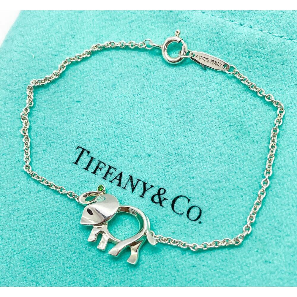 Tiffany & Co. Save the Wild Elephants Tsavorite Sterling Silver Bracelet 6"
